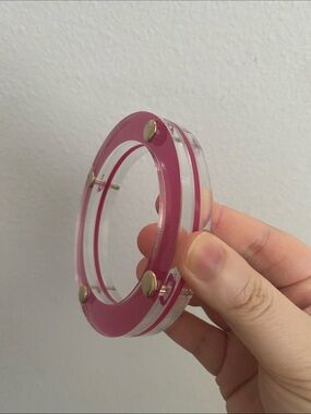 Pink and Clear Acrylic Bangle Bracelet with Gold Studs